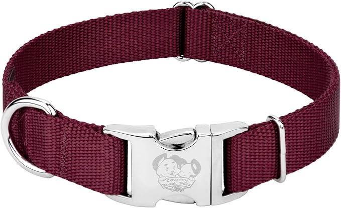 Country Brook Petz - Premium Nylon Dog Collar with Metal Buckle for Small Medium Large Breeds - 10+ Warm Colors (Large, 1 Inch Wide, Burgundy)