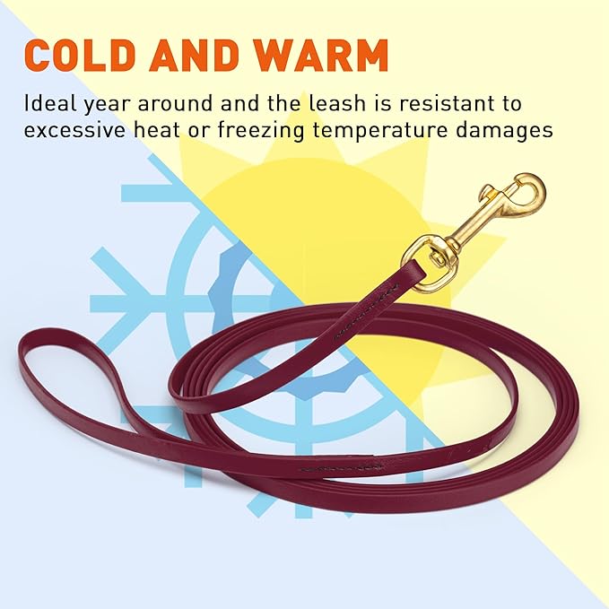 Viper Biothane K9 Working Dog Leash Waterproof Lead for Tracking Training Schutzhund Odor-Proof Long Line with Solid Brass Snap for Puppy Medium and Large Dogs, 33ft Merlot Burgundy