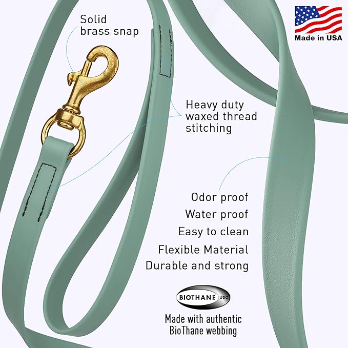 Viper Biothane K9 Working Dog Leash Waterproof Lead for Tracking Training Schutzhund Odor-Proof Long Line with Solid Brass Snap for Puppy Medium and Large Dogs, 15ft Sage Green
