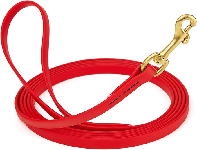 Viper Biothane K9 Working Dog Leash Waterproof Lead for Tracking Training Schutzhund Odor-Proof Long Line with Solid Brass Snap for Puppy Medium and Large Dogs, 15ft Cherry Red