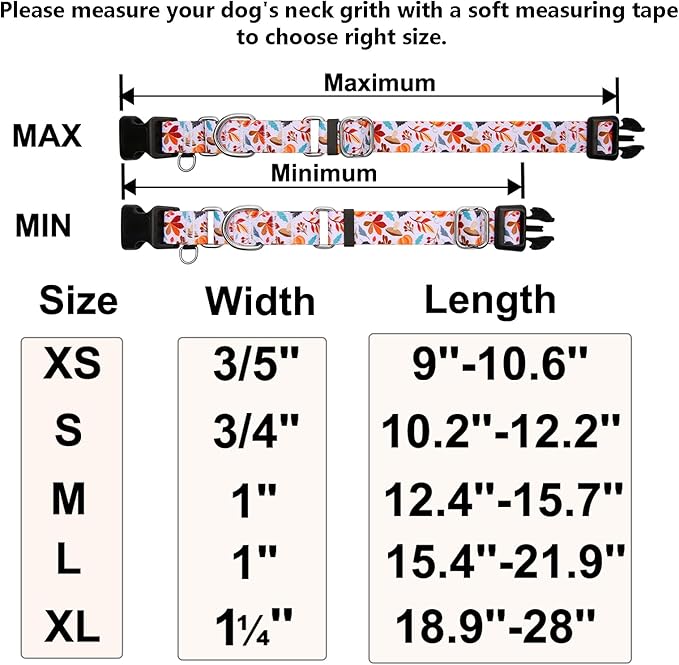 Martingale Collar for Dogs Fall Dog Collars for Small Medium Large Dogs with Buckle Adjustable Soft Nylon Dog Collar (Mushroom Maple Leaf, Small)