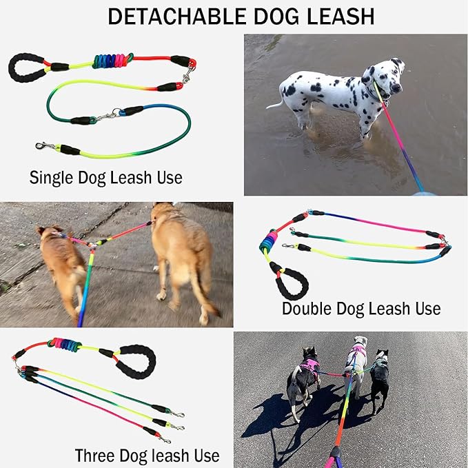3 Dog Leash No Tangle Heavy Duty Detachable 360° Swivel Device Multiple Dog Leash with Padded Handle for Two/Three Pets (6-40 Lbs)