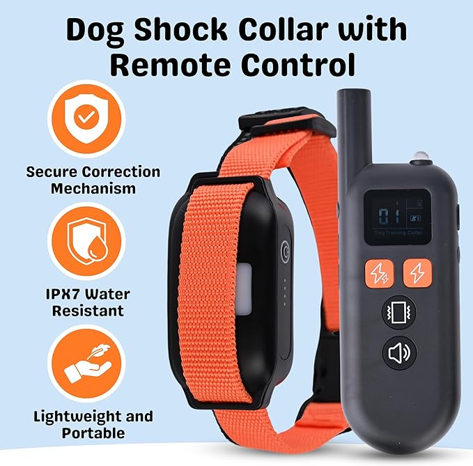 Dog Collar 3300ft– IPX7 Dog Training Collar with Remote for Large, Medium and Small Dogs Shock Collar with Light for Night Walk, Adjustable Beep, Vibration and Shock Mode