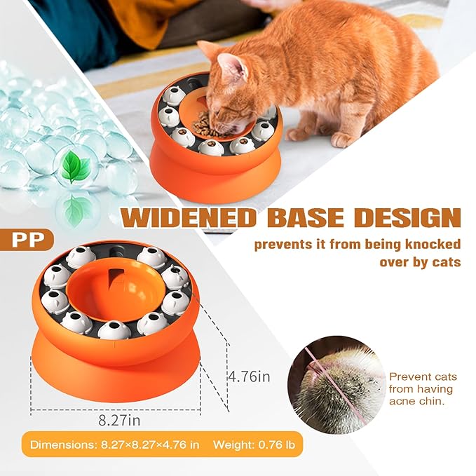 Interactive Cat Puzzle Feeder, Cat Puzzle Toy Treat Dispenser Kitten, Enrichment Toys for Indoor Cats, Slow Feeder Treat Puzzle Toys Cats Stimulation Toys(Orange)