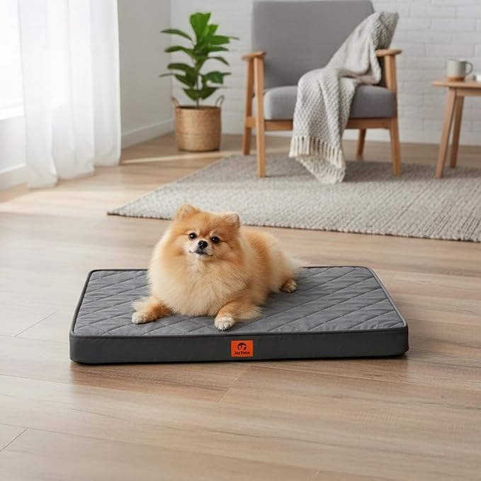 Cozy Dog Beds for Small Dogs - Orthopedic Egg Crate Foam Pet Bed with Removable/Washable/Waterproof Cover & Non-Slip Bottom, Ideal for Crate and Indoor Use, 23x17 Inch, up to 15 lbs, Dark Grey