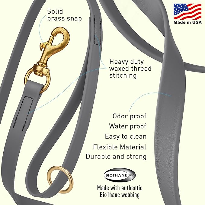 Viper Biothane K9 Working Dog Leash Waterproof Lead for Tracking Training Schutzhund Odor-Proof Long Line with Solid Brass Snap for Puppy Medium and Large Dogs 20in, Battleship Gray