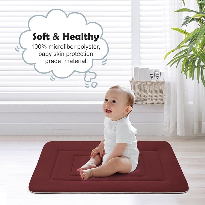 JoicyCo Dog Bed Soft Dog Crate Bed Pad Mat, 36 in Non Slip Bottom Washable Beds for Medium and Large Dogs, Pet Bed Mattress Kennel Pad, Dark Red