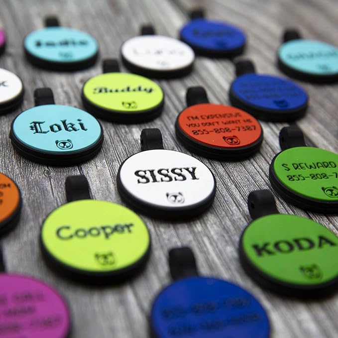 Silicone Silent Cat Tag Personalized with 5 Lines of Custom Deep Engraved Durable Soundless Pet ID Name Tag Round Small Red
