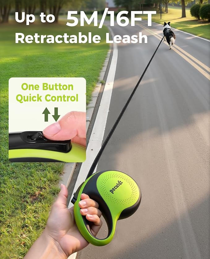 Retractable Dog Leash for Large Dog with Light Rechargeable, 16ft Heavy Duty Retractable Pet Leash with One-Button Control, Anti-Twist Protection, Reflective Leash for Large Dogs Up to 110 lbs