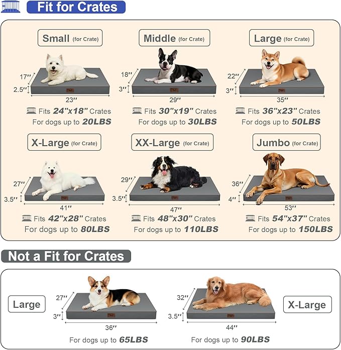 Outdoor Dog Bed for Small Dogs, Waterproof Dog Crate Bed for Medium Dogs Cats, Orthopedic Egg Crate Foam Pet Bed with Washable Removable Oxford Cover, Grey