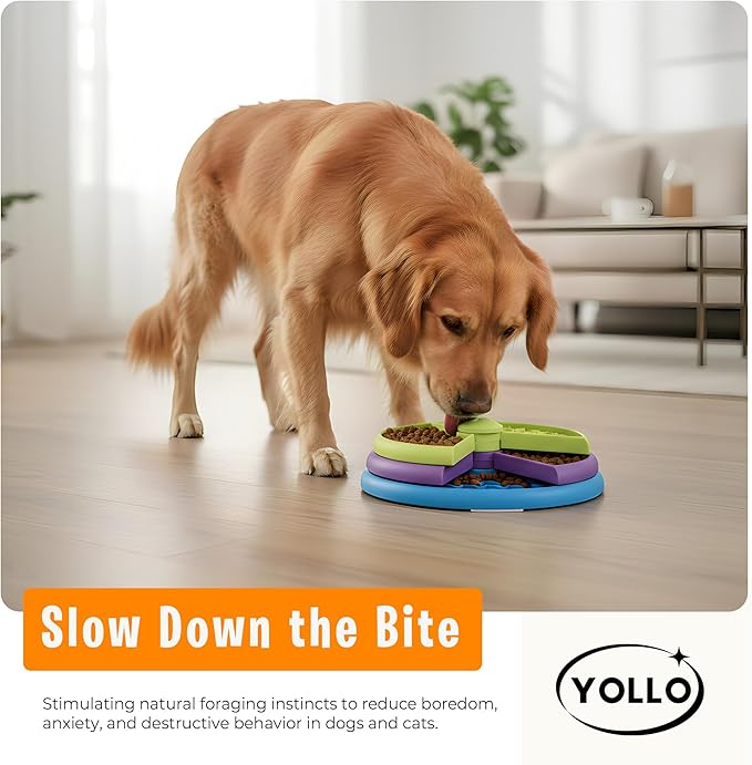 YOLLO Slow Feeder Dog Bowl 3 Levels, Interactive Puzzle Design to Reduce Boredom and Anxiety, Non Slip Dog Slow Feeder for Small Medium Large Dogs, Anti Gulp Design Promotes Healthy Eating