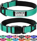 Joytale Personalized Dog Collars with Engraved Name Plate, Silent No Jingle Custom Nylon Collar with Fixed ID Tag, Reflective Soft Neoprene Padded Breathable for Medium Dogs, Teal