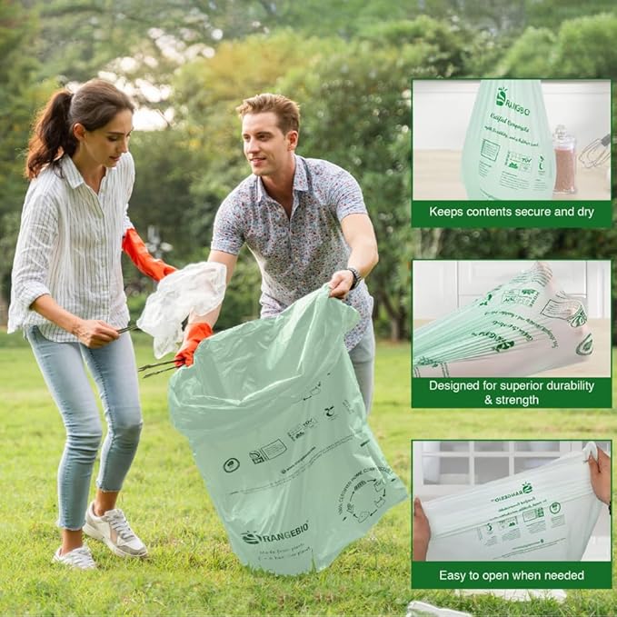 OrangeBio 55 Gallon Home Compostable Trash Bags, 15 Count, 1.5 Mils Extra Thick 38 x 56 Inches, 208 Liter, Compostable Liners, ASTM D6400 EN 13432 US BPI & OK Compost Home Certified