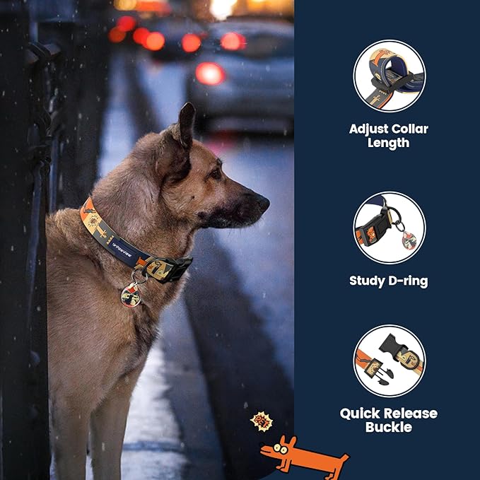 Dog Collar with QR Code ID Tag, Smart Pet ID Collar with Free App Option, Soft Padded Adjustable Dog Collar with Secure Metal D-Ring & Quick Release Buckle for Small Medium Large Dogs (Dark Blue, S)