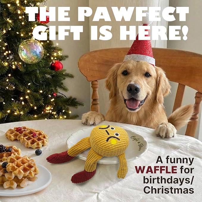 Squeaky Dog Chew Toy Teething Interactive Plush Stuffed Toys with Squeaker Crinkle Paper for Small Medium Breed Tough Durable Funny Pet Supplies Ideal Puppy Cats Gifts - Waffle Doll, Medium