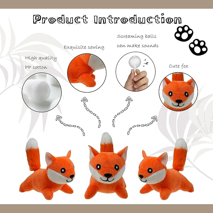 Fox Plush Dog Toy Squeaky Toy, Interactive Hide and Seek Replacement Dog Toys for Small & Medium Dogs (3Pcs Squeaky Fox)
