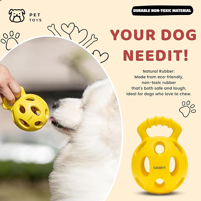 Durable Dog Chew Ball Toys - Interactive Tug-n-Toss Rubber Ball with Handle for Tug of War and Fetch, Kettlebell-Inspired Design, Ideal for Small, Medium, and Large Dogs, 3.94"x5.2" (2-Pack)