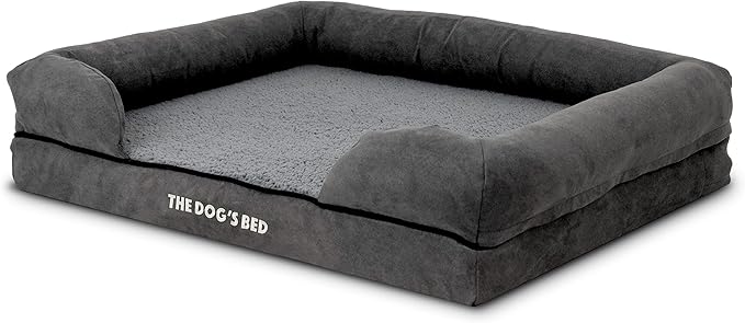 The Dog’s Bed Orthopedic Memory Foam Dog Bed with Bolsters, Plush Fabric, Grey Plush, Medium