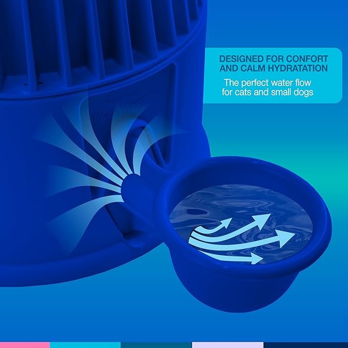 No Spill Pet Water Dispenser for Dogs and Cats, 67.6oz Gravity-Fed Water Bowl with Slow Drinking Design to Prevent Wet Fur, BPA-Free Polypropylene, Vida Mansa (Opaque Blue)