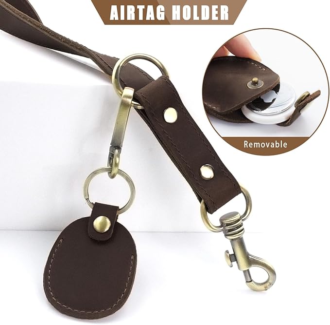 Jack&Chris Leather Dog Leash, Durable Dog Leashes for Large Dogs Heavy Duty with Comfortable Padded Handle for Small Medium Large Breed Puppies, Slip Leads for Dogs for Walking Running, Red Brown