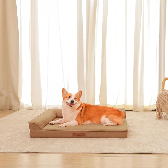 Orthopedic Dog Bed for Large Dogs, 36"x27"x6" Memory Foam Pet Bed with Washable Microsuede Cover, TPU Waterproof Liner & Nonskid Bottom, for Indoor, Outdoor, Crate ＆ Car Use, Khaki