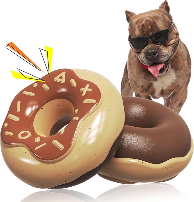 Squeaky Donut Dog Toy for Aggressive Chewers，Doughnut Shaped Dog Chewing Toy with a Creamy Aroma，for Aggressive Chewers Medium Large Breed，Indoor and Outdoor Toys for Dogs (Kaffee)