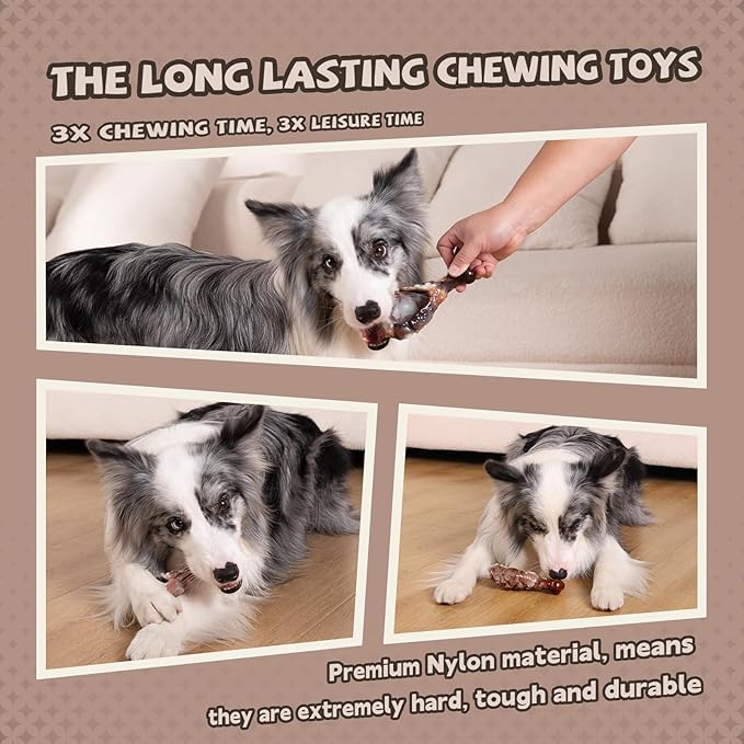 Tough Dog Toys for Aggressive Chewers 3 Pack, Indestructible Dog Toy to Keep Them Busy, Durable Dog Chew Toys for Aggressive Chewers Medium and Large Breeds, Bacon Flavored