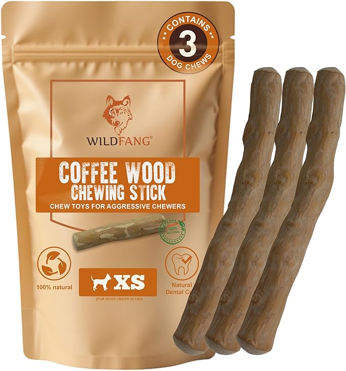 Wildfang® Coffee Wood Dog Chew, XS – Tough Chew Toys for Aggressive Chewers, Dog Teething Toys for Puppies, Training for Chewing Muscles, Coffee Tree Sticks for X-Small Dogs (Under 22 lbs), Pack of 3