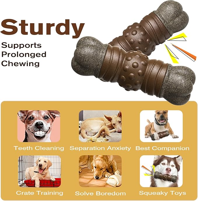 Dog Chew Toys for Aggressive Chewers, Indestructible Tough Squeaky Interactive Dog Toy, Dog Grinding Teeth Mentally Stimulating Chew Toy for Medium/Large Dogs
