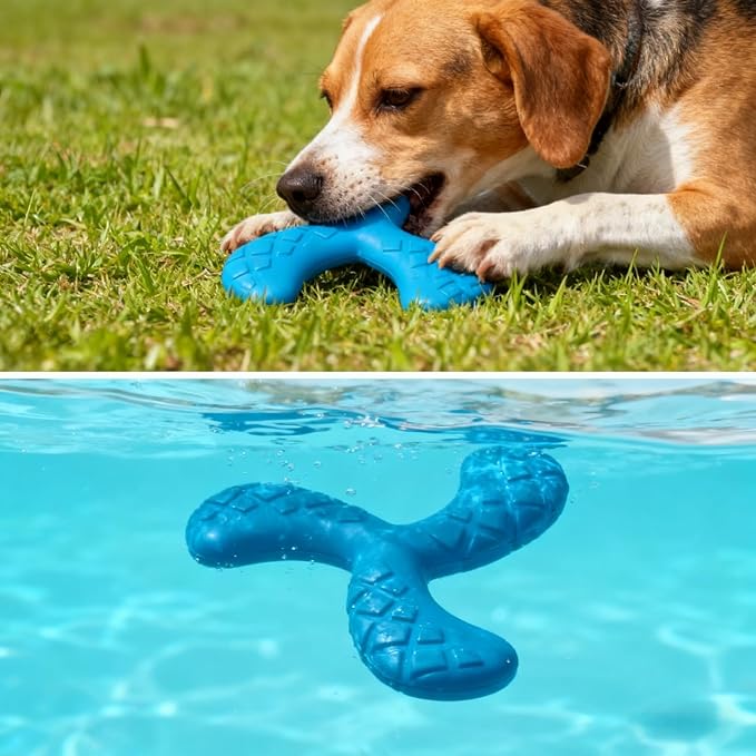 Ultra Durable Y-Shape Dog Chew Toy for Teeth Cleaning - Non-Toxic Rubber Interactive Tug of War & Fetch Toy for Medium & Large Dogs((Blue)