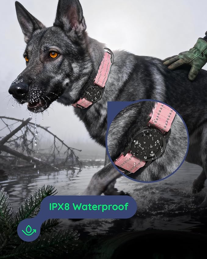 Upgrade Airtag Dog Collar,with IPX8 Waterproof AirTag Holder | Reflective Ultra-Durable | Soft Padded | Lock Buckle | Heavy Duty | Fit Small Medium Large Dogs（Pink，M(15"～19")）