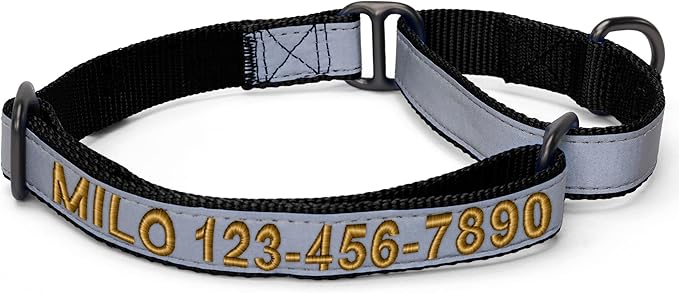 Pawtitas Customized Martingale Dog Collar Reflective Reflective Dog Collar Embroidered Personalized Name Phone Number Adjustable for Puppies Small Medium Large Size Dogs Medium Black