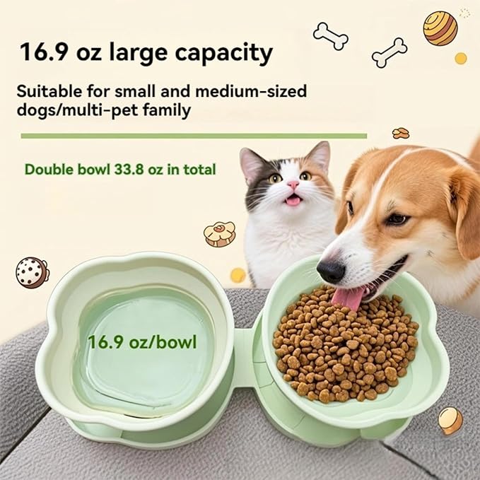 Large Dog Bowl Collapsible Dual Pet Bowl Flip Over Foldable Travel Food & Water Bowls for Dogs & Cats, Lightweight Portable 2-in-1 Double Feeder, 16.9 oz Each Bowl (Green)