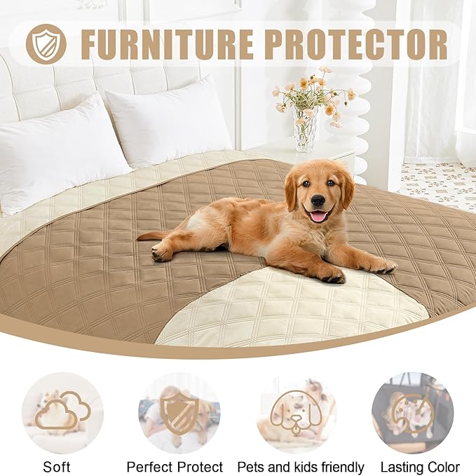 Smiry Waterproof Dog Bed Cover Blanket 40x70, Soft Reversible Pet Blanket, Washable Leakproof Cats Dogs Couch Cover for Sofa, Couch, Furniture, Camel/Beige