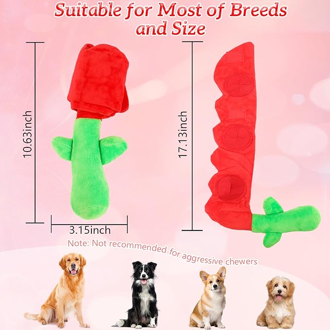 Rose Dog Toy, Valentine's Day Dog Toy Dog Puzzle Toy Interactive Dog Toys, Squeaky and Crinkle Dog Toy for Small Medium and Large Breed Dogs Help Stress Relief