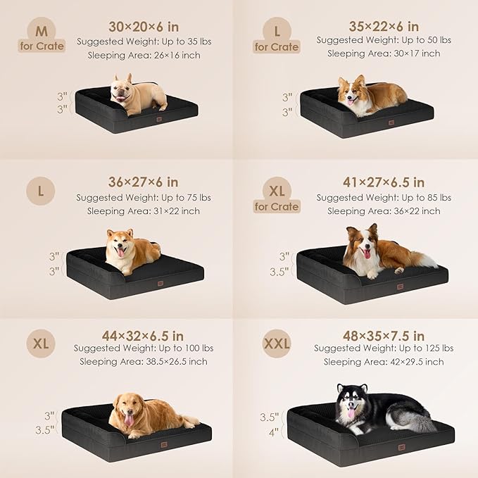 EHEYCIGA XL Dog Bed Memory Foam for Crate, Extra Large Dog Bed Orthopedic with Washable Removable Cover, Waterproof Pet Sofa Couch XLarge Size Dogs, 41x27x6.5, Black