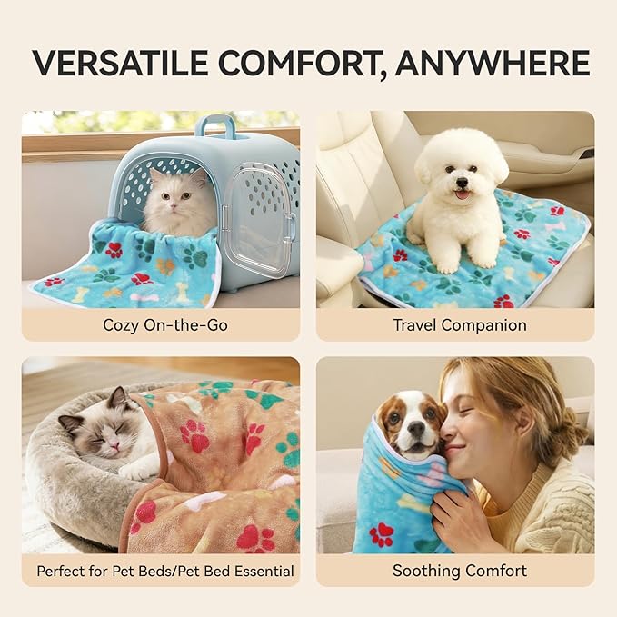 LINENLUX 1 Pack 3 Blankets Super Soft Fluffy Premium Fleece Dog Blankets for Puppy Cat Pet Blanket Flannel Throw Warm Sleep Bones and Claws 31x20 inches
