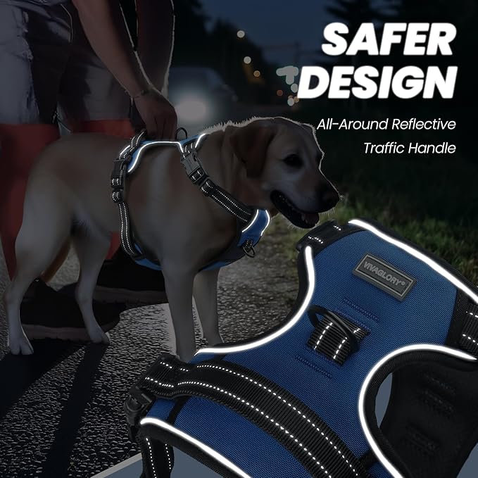 VIVAGLORY Dog Harness Easewalk No Pull Dog Harness with Handle Front Clip & Back Clip for Training Walking Lifting, No Pull Adjustable Easy On Padded Comfortable for Pet, XS, Royal Blue - Plain