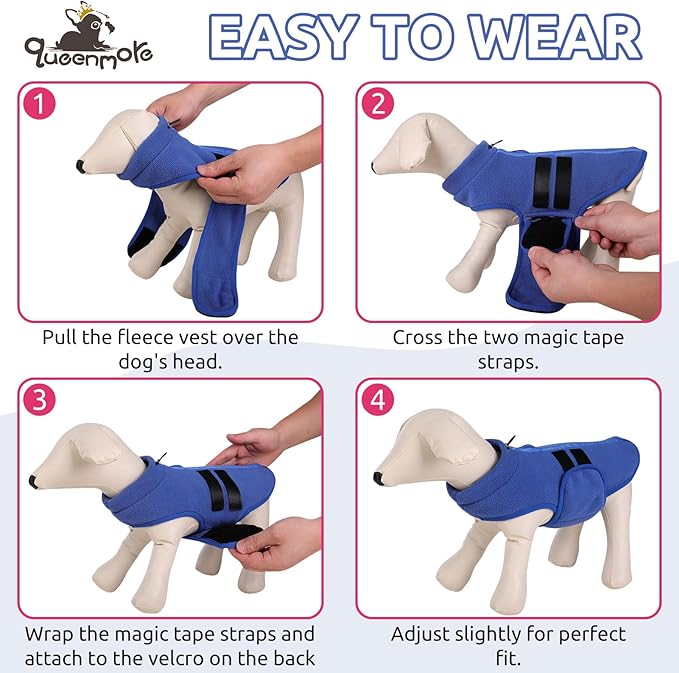Queenmore XXS Dog Sweater, Soft Fleece Vest Pullover with Leash Hole, Warm Winter Dog Coats for Small Dogs Cats, Boy or Girl (Blue, XXS)