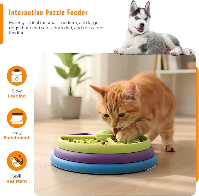 YOLLO Slow Feeder Dog Bowl 3 Levels, Interactive Puzzle Design to Reduce Boredom and Anxiety, Non Slip Dog Slow Feeder for Small Medium Large Dogs, Anti Gulp Design Promotes Healthy Eating