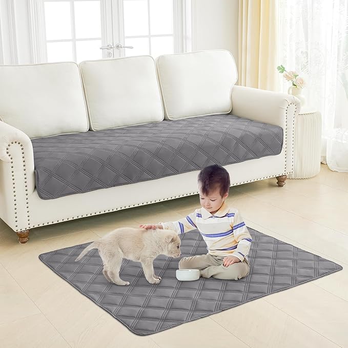 Smiry Waterproof Dog Bed Cover Blanket 30x70, Soft Reversible Pet Blanket, Washable Leakproof Cats Dogs Couch Cover for Sofa, Couch, Furniture, Lattice, Grey/Dark Grey (Pack of 2)