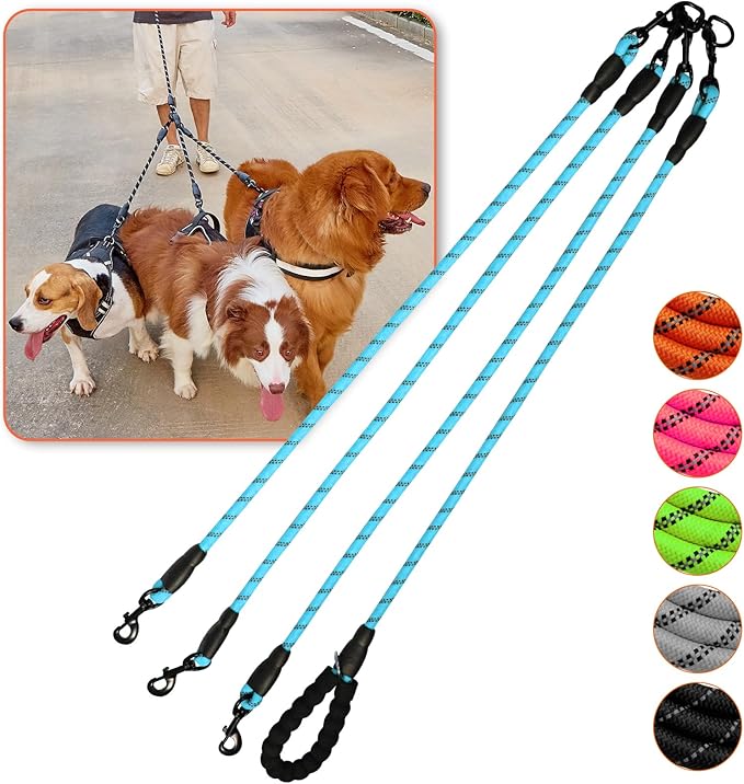 3 Way No Tangle Dog Leash - 360° Swivel Leash for Three Dogs, Reflective Design for Small Medium Large Dogs