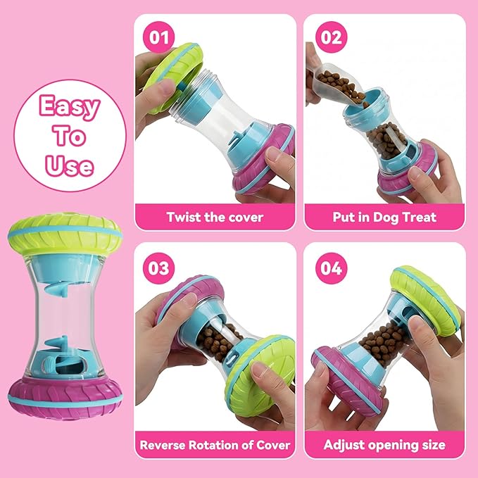 MateeyLife Interactive Dog Roller Puzzle Toy, Durable Dumbbell Dog Toys to Keep Them Busy | Adjustable Treat Dispensing Dog Toys, Slow Feeder & Silent Rolling for Apartment, Purple
