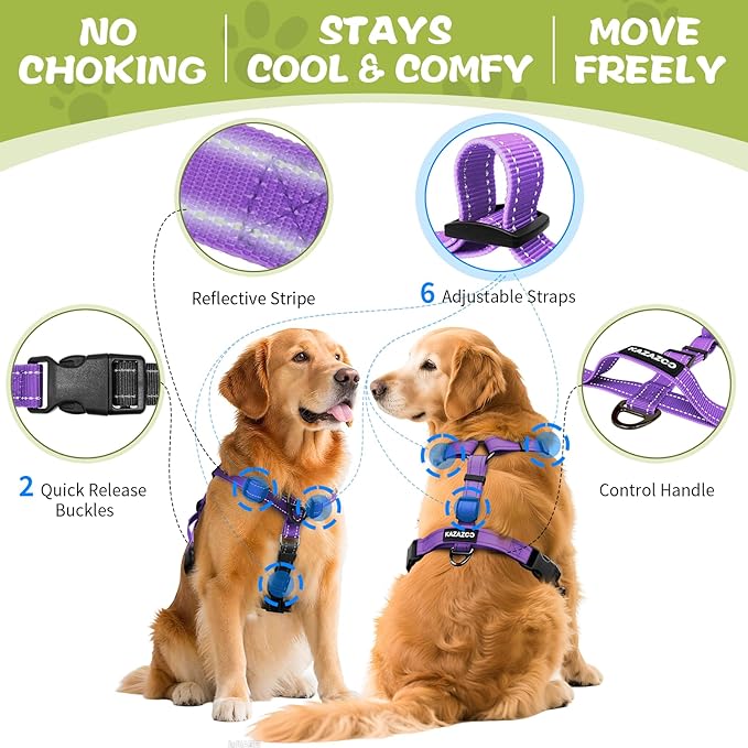 Dog Harness,Adjustable No Pull Dog Harness,Y-Shaped Design,Buckle-Neck Balance Harness with Reflective, Ideal for Dog Training Hiking, Easy Walk Harness,Durable High-Tensile Nylon Purple-S