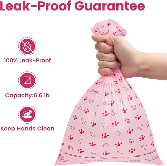 Dog Poop Bags, Guaranteed Leak Proof and Extra Thick Poop Bag Rolls for Dogs, Lavender Scented Pet Waste Bags Made from 70% Certified Recycled Plastic, 270 Count, Pink