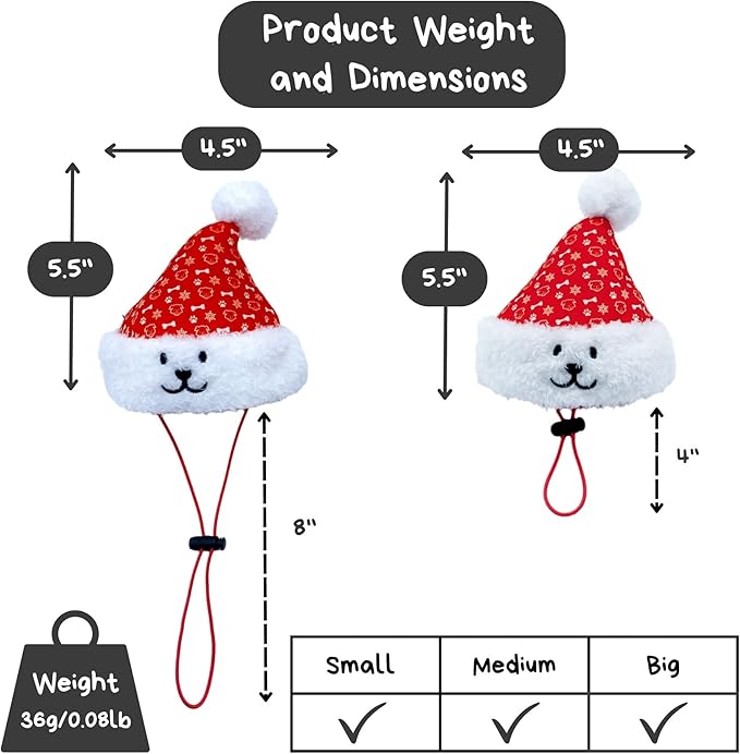 Christmas Santa Hat Plush Dog Toy (L Size), Soft & Durable Squeaky with Treat Pocket, Wear & Play Design, Crinkle Paper Sound, Fun for Medium & Large Dogs
