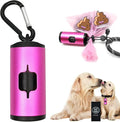 Aluminum Dog Poop Bags Holder with Carabiner Metal Pet Waste Bags Dispenser with Hook and Loop Fastener and Elastic Cord to Carry Used Bags (Pink, 1 Holder 15 Bags)