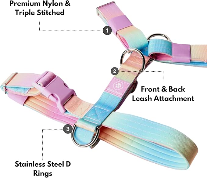 Spark Paws No Pull Dog Harness for Large Dogs, Heavy Duty Dog Harness for Big Strong Breeds, Adjustable, Y Shaped Padded Halter Design with Front Clip - Pastel Icing - L