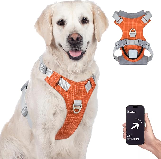 TagME No Pull Dog Harness with 2 Leash Clips,Lightweight & Visible for All-Day Walking,No Choke Pet Vest Includes AirTag Holder for Extra Large Dogs,Flare Orange
