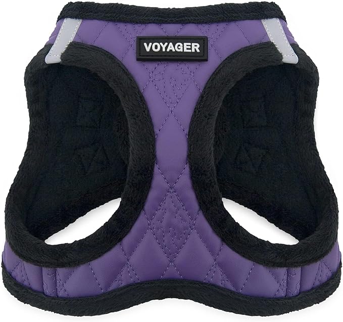 Best Pet Supplies - All Weather Plush, Reflective, No Pull Harness for Small, Medium Dogs, Cats - Secure with Hook & Loop Fastener, Buckle, Double D-Rings - Purple Faux Leather, S